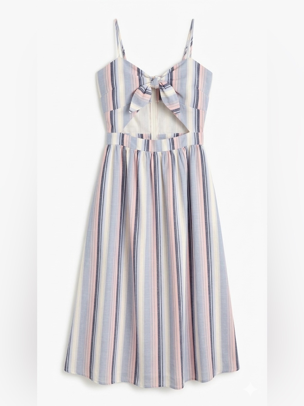 BCBGeneration Cotton Striped Cutout Midi Dress Pockets L)